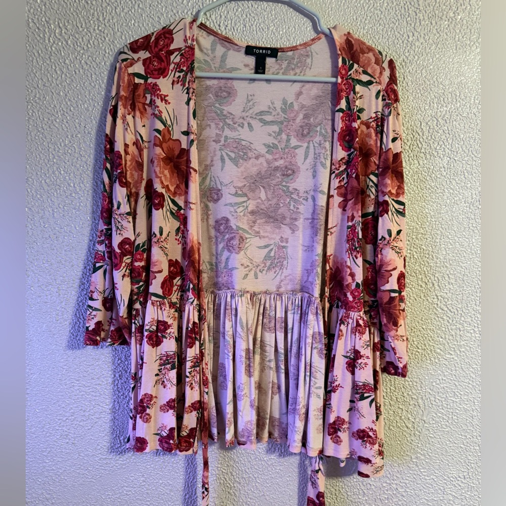 Torrid Floral Blouse Cardigan - Pink and Red